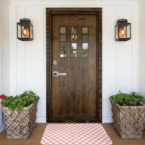 Navak Carpet Checkered Pattern Pastel Pink X White Doormat Rug Carpet Mat Footpad Polyester Non-slip Absorbent Mat Entrance Kitchen Bedroom