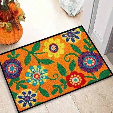 Navak Carpet 1 Stück Fußmatte mit Blumenbuchstaben-Aufdruck „Willkommen“, rutschfester Badvorleger, farbecht, Bodenmatte für Küche und Garten, waschbar, Heimdekor-Teppiche