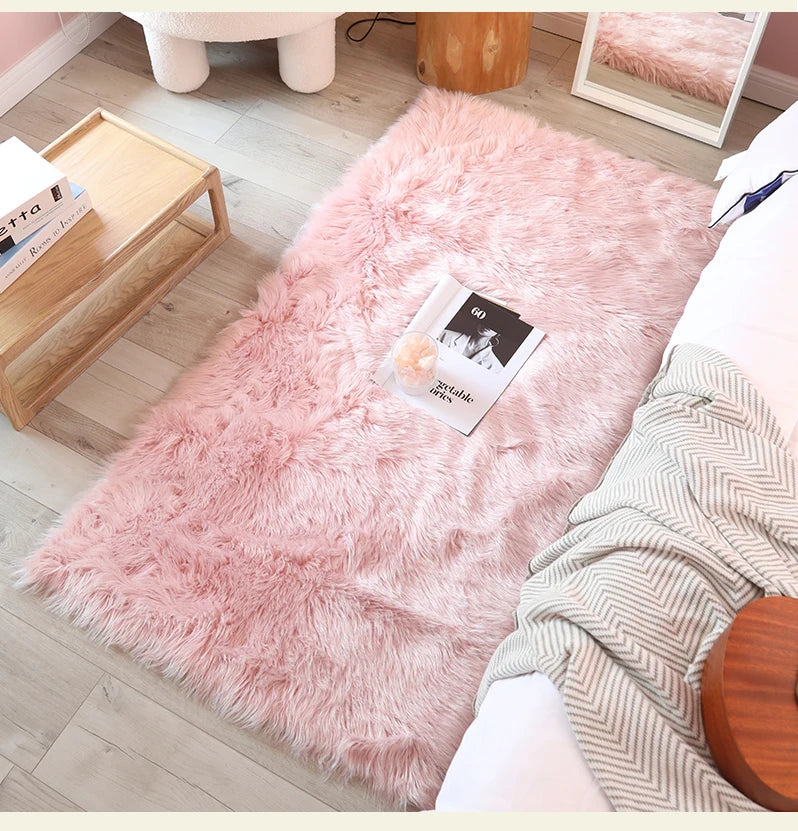 Navak Teppich, Kunstfell-Teppich, rosa, für Kinder, für Mädchen, Schlafzimmer, Nachttisch, Wohnzimmer, flauschig, pelzig, zottelig, Bodenmatten, Heimdekoration