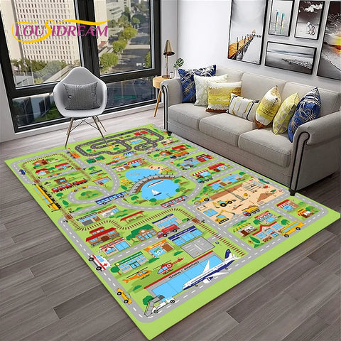 Navak Teppich Kinderspielmatte Verkehrsautobahn Stadt Spielzimmer Teppich Teppich für Zuhause Wohnzimmer Schlafzimmer Fußmatte Dekor, Bereich Teppich rutschfeste Bodenmatte