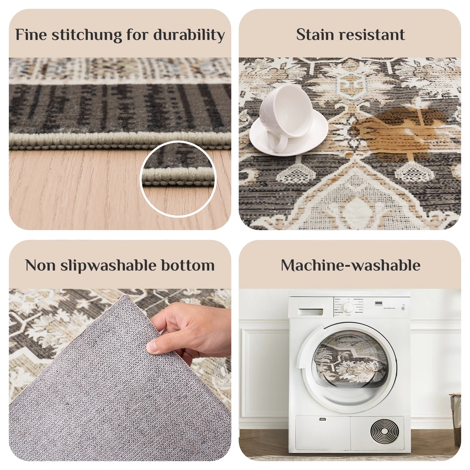 Navak Carpet Orhopui Boho-Teppich, maschinenwaschbarer Outdoor-Camping-Teppich, rutschfester, schmutzabweisender, maschinenwaschbarer Teppich