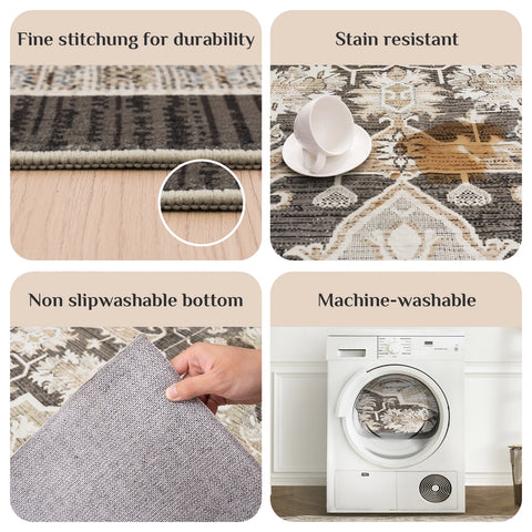 Navak Carpet Orhopui Boho-Teppich, maschinenwaschbarer Outdoor-Camping-Teppich, rutschfester, schmutzabweisender, maschinenwaschbarer Teppich