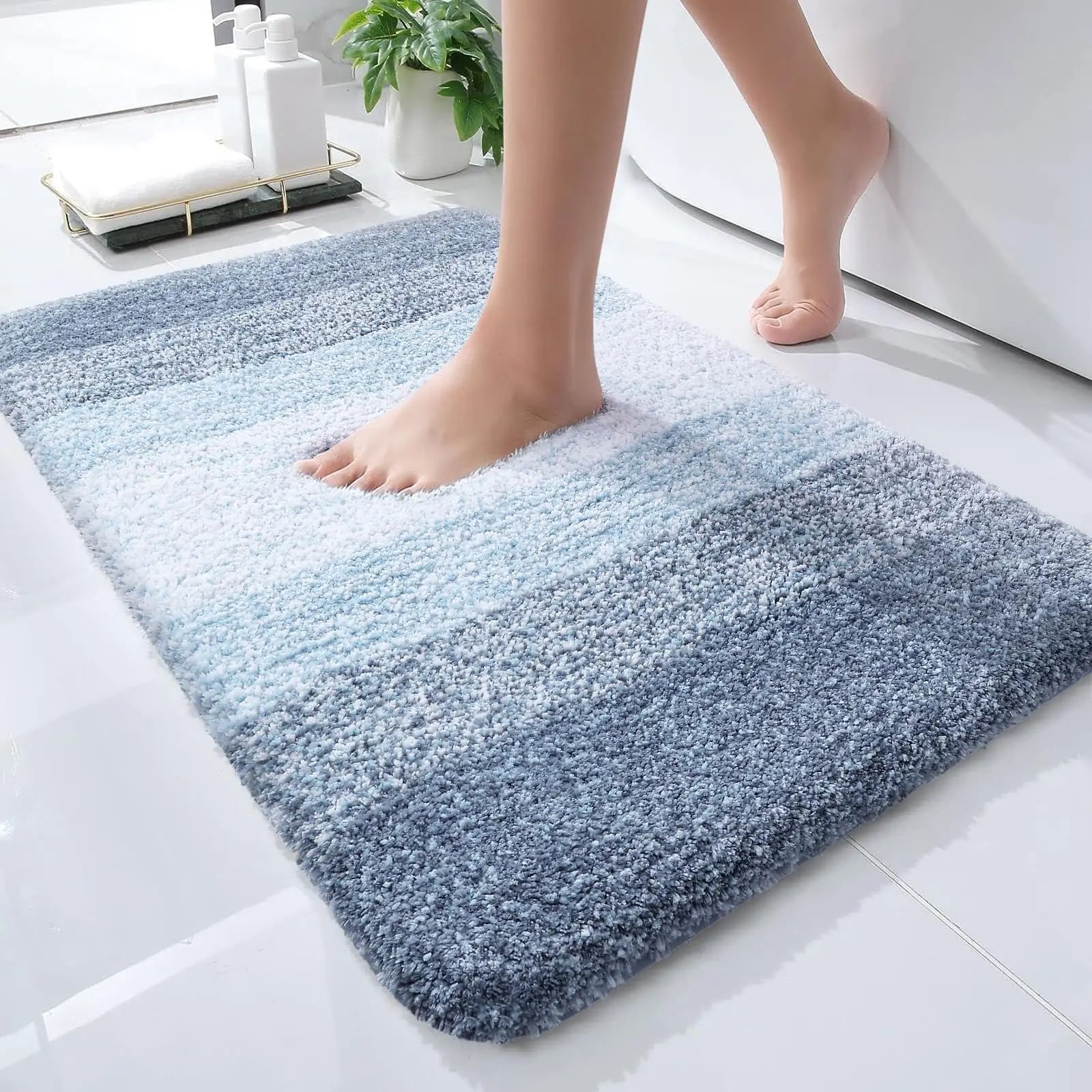 Navak Carpet Kitinjoy Badezimmerteppich, extra weich, saugfähig, Mikrofaser, rutschfest, Plüsch, zottelig, maschinenwaschbar, Badezimmerteppich