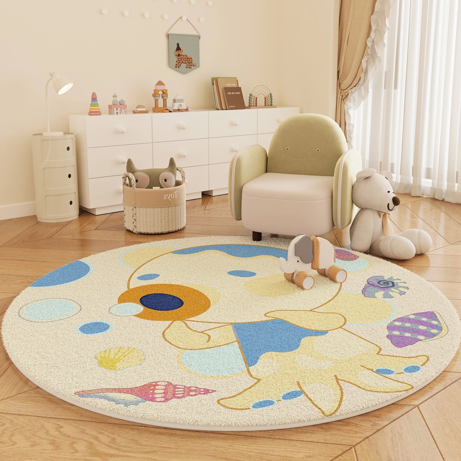 Navak Teppich, Cartoon-Stil, Schlafzimmer-Dekor, Teppich, dicke Plüsch-Bodenmatte für Kinder, flauschig, weich, rund, Teppich mit niedlichen Mustern für Wohnzimmer