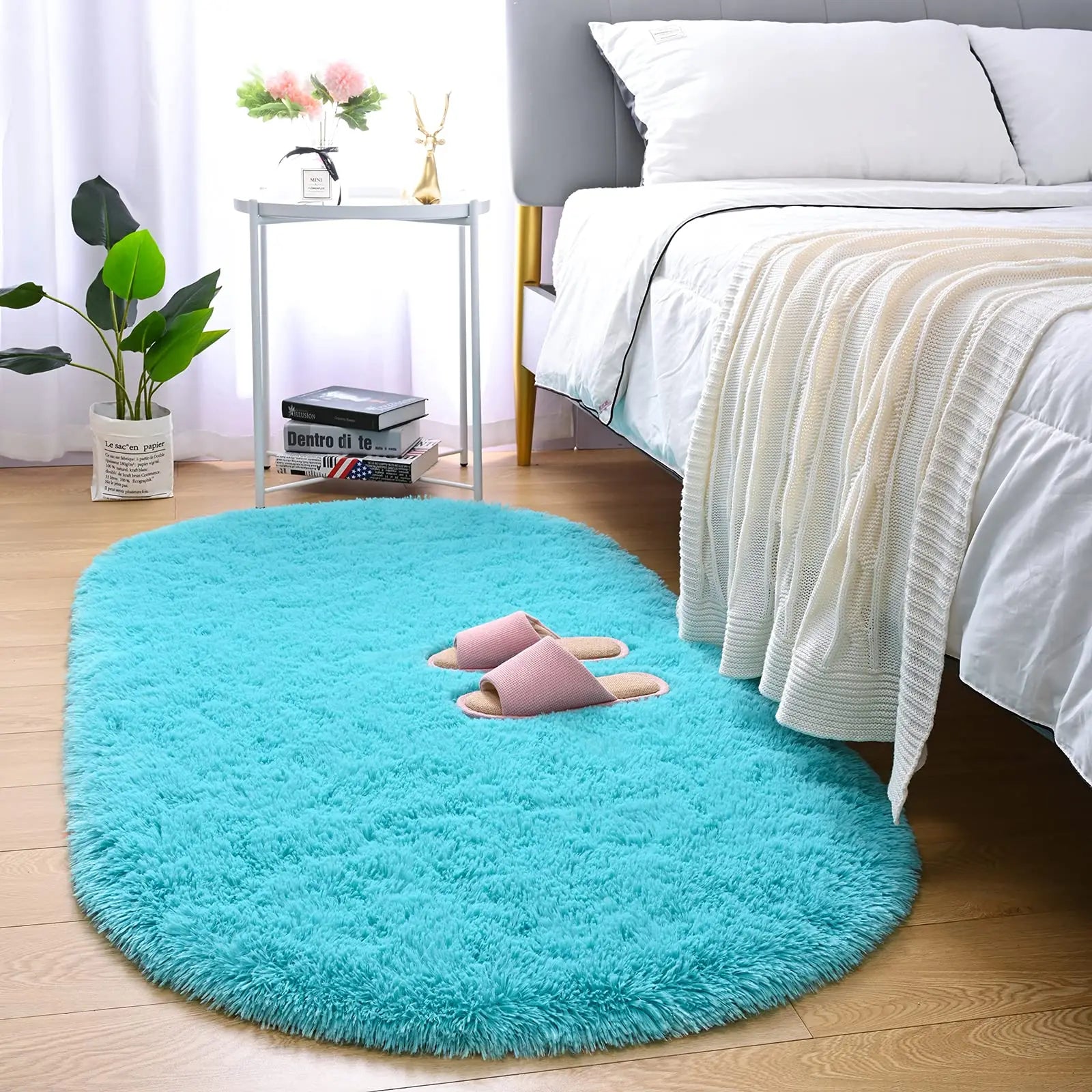 Navak Teppich, flauschiger Plüschteppich, Ellipse, für Kinderzimmer, Wohnzimmer, Sofa, Balkon, weicher, seidiger Teppich, Mädchenzimmer, Heimdekoration