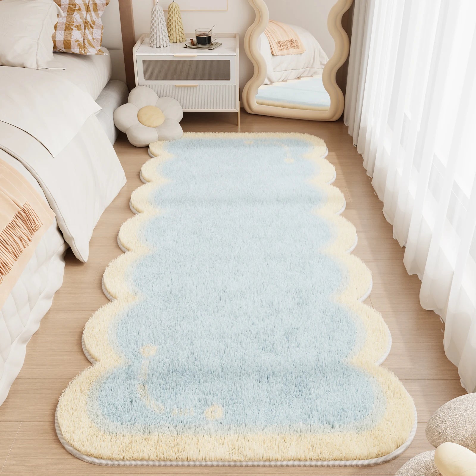Navak Teppich Schachbrett-Teppiche für Wohnzimmer, niedlicher Schlafzimmer-Dekor-Teppich, flauschig, weich, unregelmäßig, Plüsch-Teppich fürs Bett, verdickte Bodenmatte