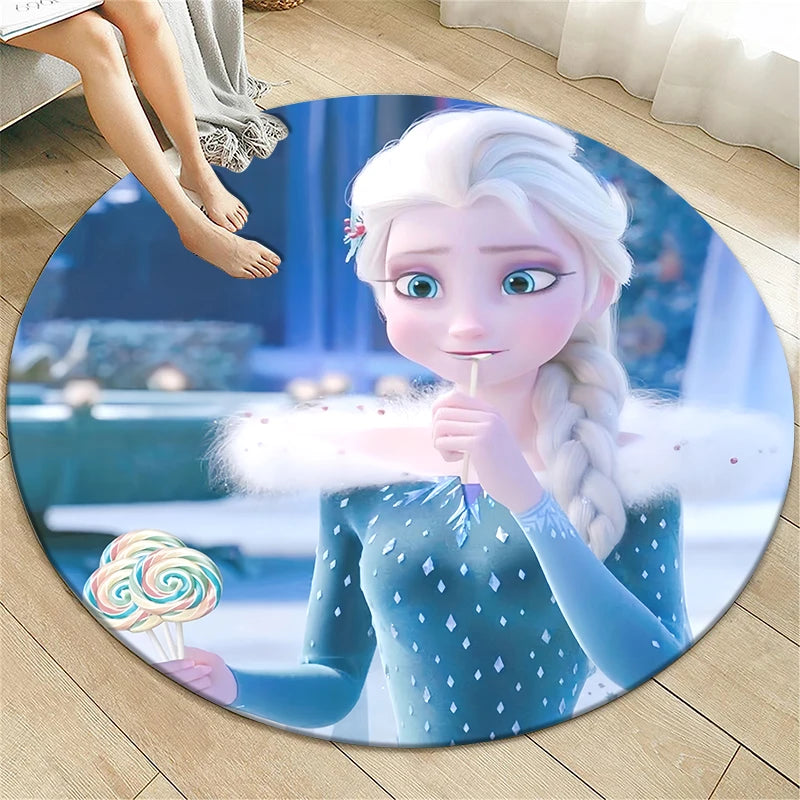 Navak Teppich Prinzessin Elsa Cartoon Print Runder Teppich, Schlafzimmer Dekorativer Teppich, Wohnzimmer Badezimmer Picknick Camping Eingang Rutschfeste Matte