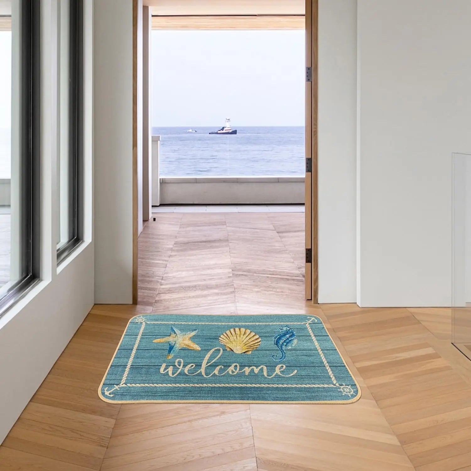 Navak Carpet SHIYUE Fußmatte für Boote, Willkommen an Bord, Matten, nautischer Küstenteppich für den Außenbereich, Heimboote, Eingangsseil, vorne, innen, außen, Eingang