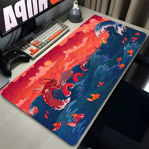 Navak Carpet Huge Waves Japan Anime Mouse Pad Laptop G-gyarados Red Sun Clouds Mousepad PC P-pokemons Keyboard Rug XXL Desk Mat Gaming Carpet