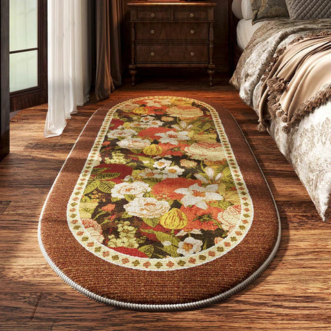 Navak Teppich Schlafzimmer Nachttisch Teppich Rutschfeste Weiche Bequeme Bodenmatte Amerikanischen Retro Blumenmuster Teppich Oval Lange Hause Dekoration Matten 양탄자