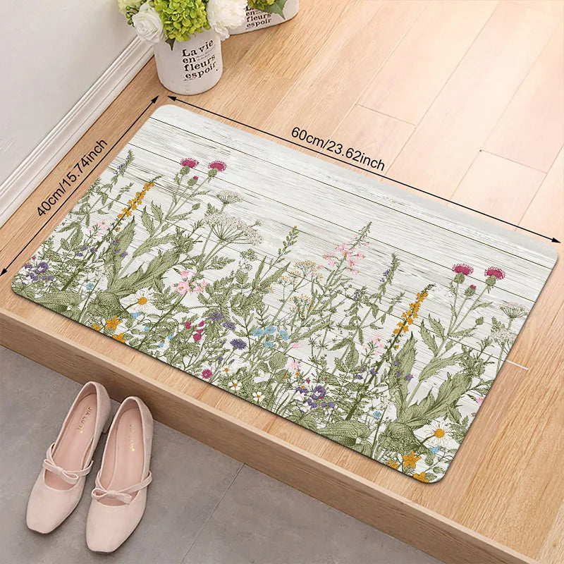 Navak Carpet 1 Pack Doormat, Grass Plant Floral Print Pattern Floor Mat, Polyester Non-slip Floor Mat for Living Room, Laundry Room, Bathroom