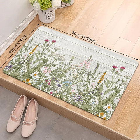 Navak Carpet 1 Pack Doormat, Grass Plant Floral Print Pattern Floor Mat, Polyester Non-slip Floor Mat for Living Room, Laundry Room, Bathroom