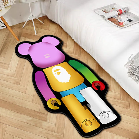 Navak Teppich, unregelmäßiger Cartoon-Bearbricks-Teppich, mehrfarbig, Gewaltbär-Teppich für Schlafzimmer, Nachttisch, rutschfest, modisch, für Zuhause, Bodenmatte