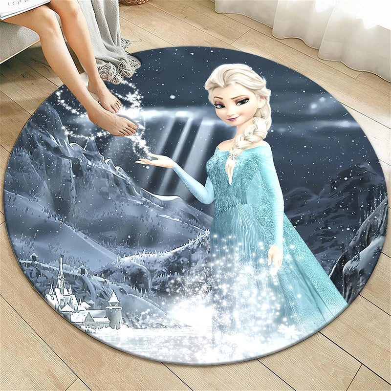 Navak Teppich Prinzessin Elsa Cartoon Print Runder Teppich, Schlafzimmer Dekorativer Teppich, Wohnzimmer Badezimmer Picknick Camping Eingang Rutschfeste Matte
