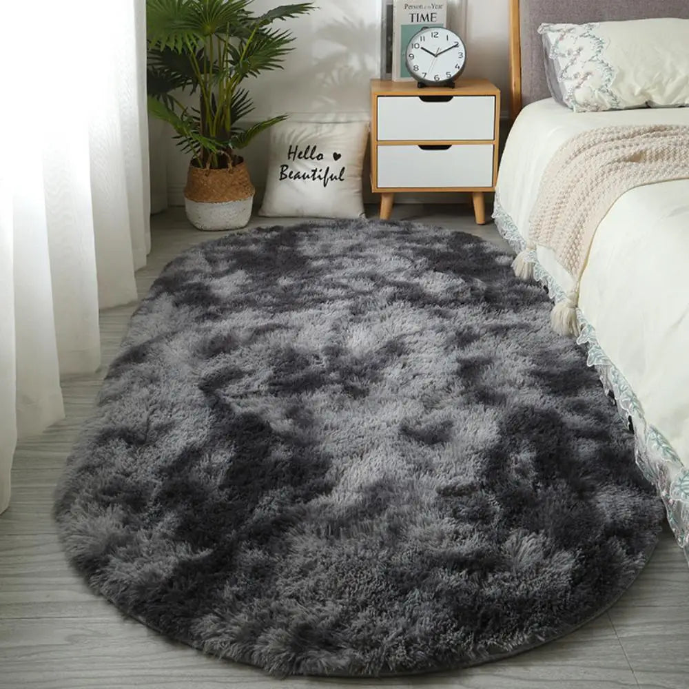 Navak Carpet Exclusive Picks Nordischer Ins-Teppich mit verdicktem Langhaar und Batikmuster aus Seidenhaar. Moderner, schlichter ovaler Schlafzimmer-Bettteppich, Wohnzimmer-Sofa-Teppich