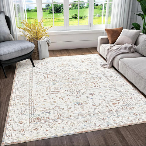Navak Carpet Beige &amp; Elfenbein, waschbarer Flanell-Teppich, schmutzabweisend und rutschfest, Heimdekor-Teppich, für stark frequentierte Bereiche im Wohnzimmer