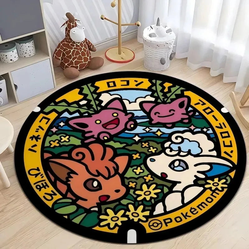 Navak Carpet Daily Picks Disney Japan Anime Pokemon Round Floor Mat Living Room Sofa Bedroom Rug Cute Non-Slip Machine Washable Carpet Home Decor