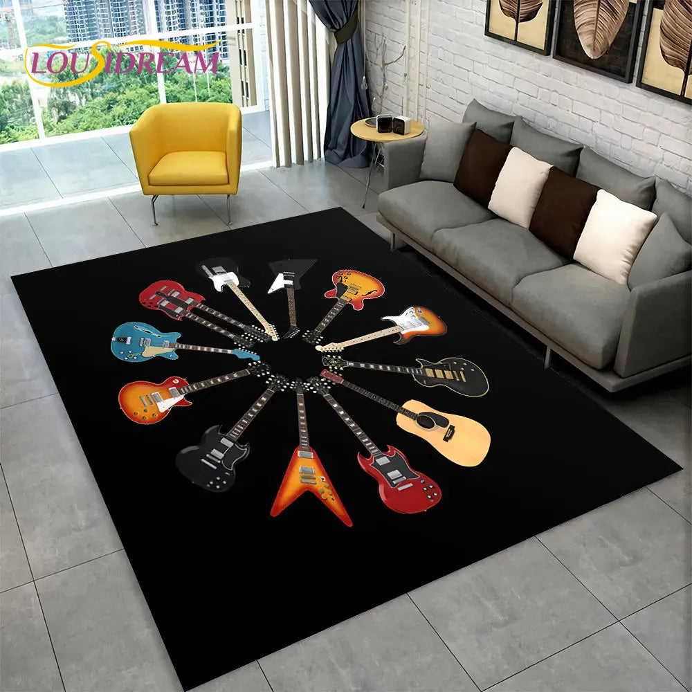 Navak Teppich, klassische Gitarre, E-Gitarre, Bass, Teppich für Wohnzimmer, Schlafzimmer, Sofa, Fußmatte, Dekoration, rutschfeste Bodenmatte für Kinderspiele