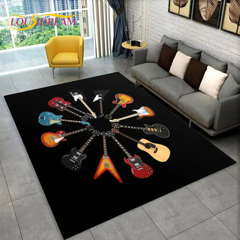 Navak Teppich, klassische Gitarre, E-Gitarre, Bass, Teppich für Wohnzimmer, Schlafzimmer, Sofa, Fußmatte, Dekoration, rutschfeste Bodenmatte für Kinderspiele