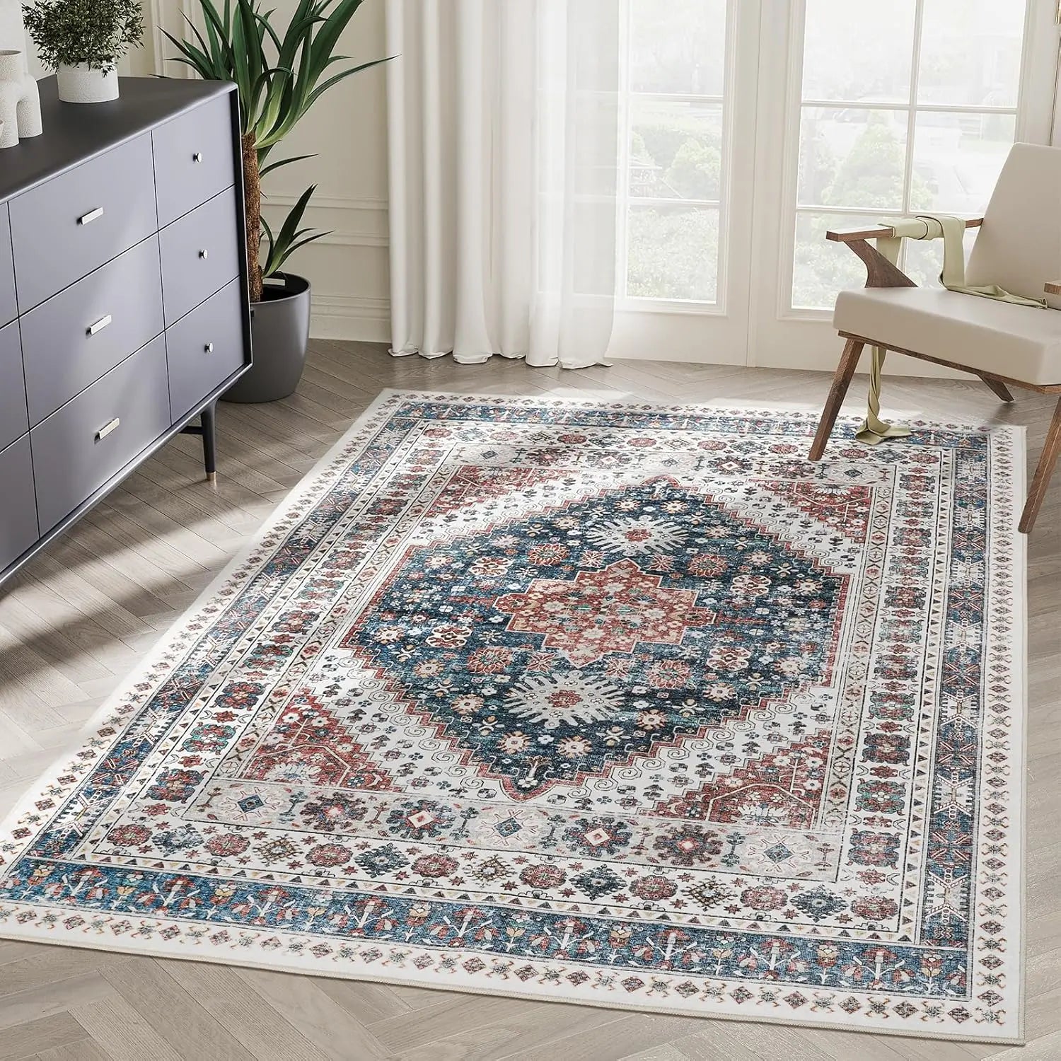 Navak Carpet zesthomeArea Rugs - Ultradünner, waschbarer Teppich, schmutzabweisender Teppich mit rutschfester Rückseite für Wohnzimmer, Schlafzimmer, Vintage Home De