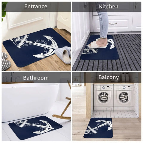 Navak Teppich Anker Nautisch Weiß &amp; Marineblau Anti-Rutsch Fußmatte Bodenmatte Kissen Teppich Teppich für Küche Eingang Zuhause Badezimmer Wohnzimmer Matten