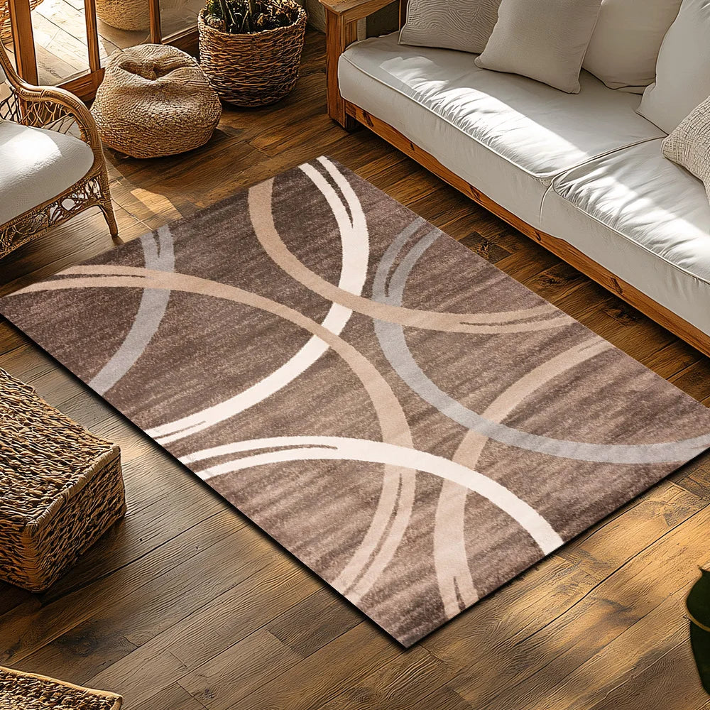 Navak Carpet Rown Teppich mit Kreismuster, moderner, rutschfester Bohemian-Teppich, weicher, niedrigfloriger Teppich für das Wohnzimmer, natürliches Jute-Dekor für ein gemütliches Zuhause