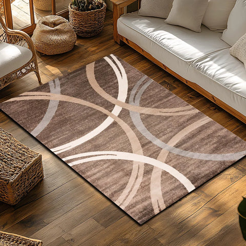 Navak Carpet Rown Teppich mit Kreismuster, moderner, rutschfester Bohemian-Teppich, weicher, niedrigfloriger Teppich für das Wohnzimmer, natürliches Jute-Dekor für ein gemütliches Zuhause