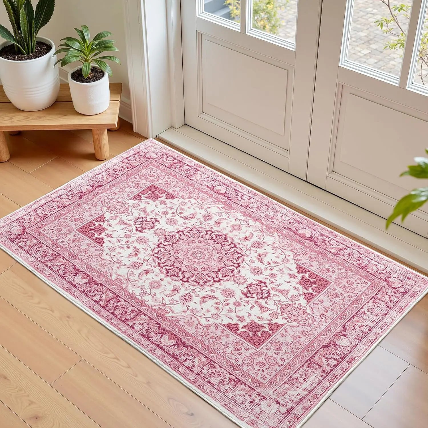 Navak Carpet Crystal Velvet Carpet Hellrosa Teppich für das Wohnzimmer, maschinenwaschbare Teppiche mit rutschfester Rückseite für Mädchenschlafzimmer, Cu