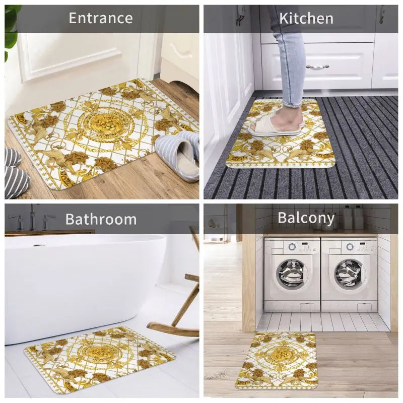 Navak Carpet Luxus Goldener Löwe Europäisches Blumenmuster Vordere Bodentür Eingangsmatten Außen Badezimmer Küche Fußmatte Wohnzimmer Teppich Teppich
