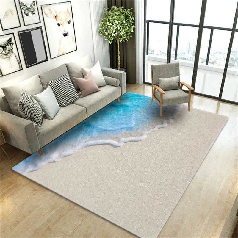 Navak Teppich, Strandwellen, 3D-gedruckte Teppiche für Wohnzimmer, Kinderzimmer, Küchenmatte, Bodenteppiche, moderne Eingangsmatte, Heim- und Badezimmerteppiche