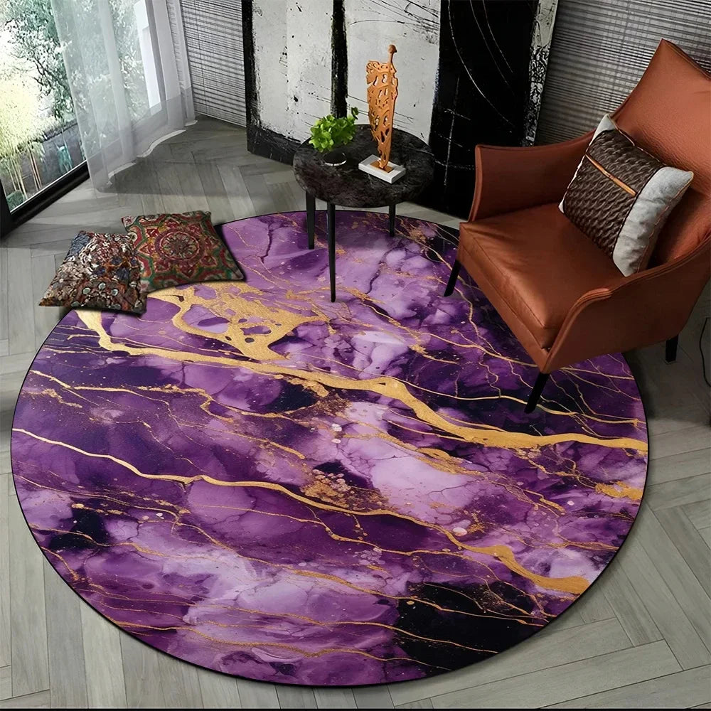 Navak Carpet 3D Luxus Marmordruck Runder Teppich Abstrakter geometrischer Bereichsteppich für Wohnzimmer Schlafzimmer Stuhldekor Rutschfeste Bodenmatte Fußmatte