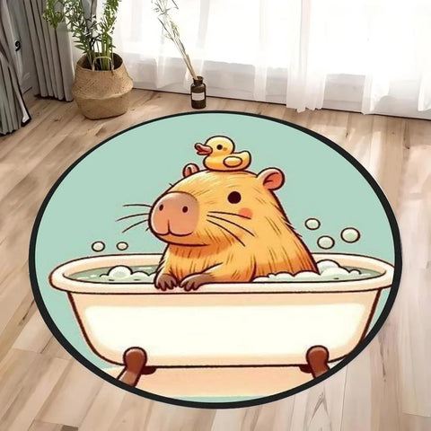 Navak Carpet Daily Picks Cute Cartoon Capybara Round Rug for Living Room Bedroom Bedside Area Floor Mat Swivel Chairs Mat Home Decor Kid's Gifts