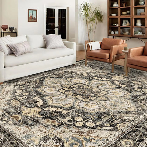 Navak Teppich, waschbar, orientalischer Teppich, Teppiche für Wohnzimmer, weicher Teppich für Schlafzimmer, wasserdicht, geblümt, Used-Look, für den Innenbereich, fleckenabweisend
