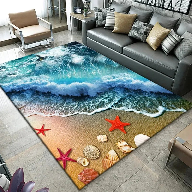 Navak Carpet3D Strand Meer Wellen Muster Teppich Tür Bodenmatte Fisch Fußmatte Rutschfeste Bodenmatte Wohnzimmer Teppich Home Zimmer Schlafzimmer Dekoration