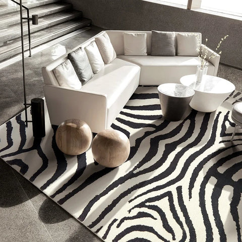 Navak Carpet Nordische flauschige Plüschteppiche für Wohnzimmer, leichtes, luxuriöses Zebramuster, Schlafzimmerdekor, Teppich für Zuhause, große Fläche, rutschfester Lounge-Teppich