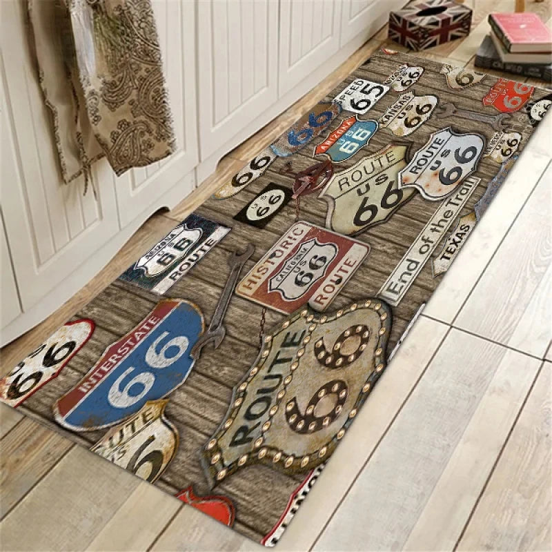 Navak Teppich Route 66 Design Küchenbodenmatte Eingangsbereich Fußmatte Wohndekor Teppich für Wohnzimmer Schlafzimmer Teppiche Badezimmer Rutschfeste Matte Fußpolster