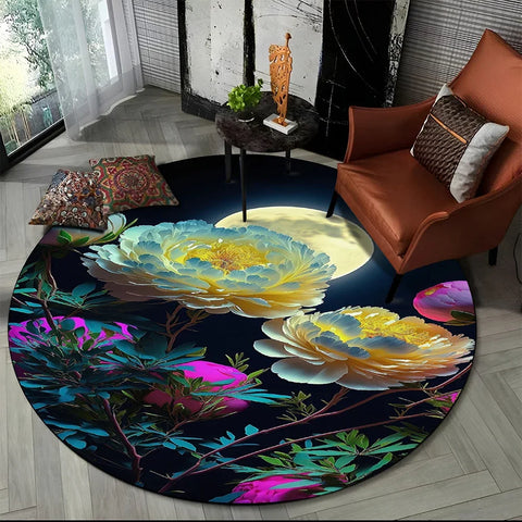 Navak Teppich, 3D, luxuriös, Blumen, Rosen, Gänseblümchen, nordischer runder Teppich für Wohnzimmer, Schlafzimmer, Kinderspielzimmer, Stuhldekoration, Haustierbereich, rutschfeste Matte