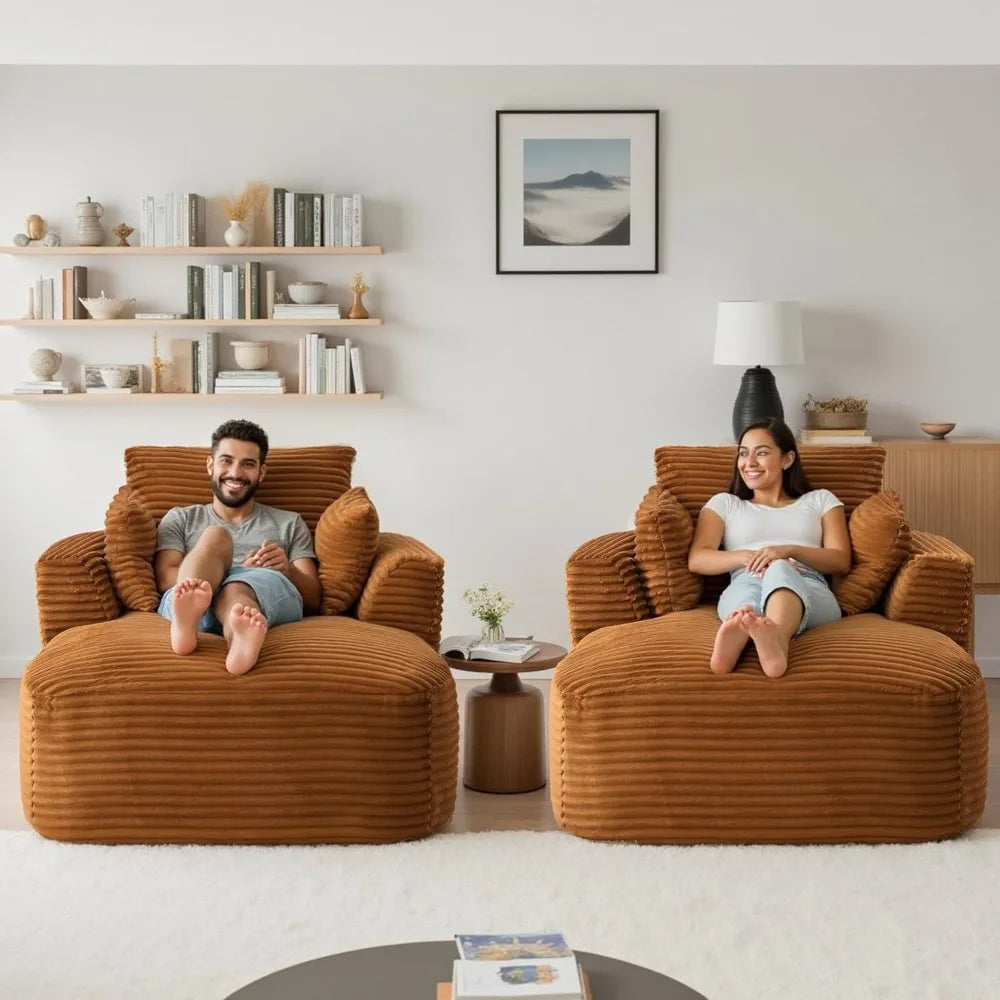 Navak Carpet „65“ Cord-Sofa ohne Knochen – luxuriöse, übergroße Chaiselongue mit tiefer Sitzfläche, Lese-/Schlafsessel für das Wohnzimmer