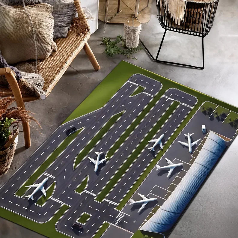 Navak Carpet Runway Airport Decor Rug Plane Apron Rug Kids Room Rug Boys Room Decor Playing Mat Birthday Gift Popular Area Floor Rug