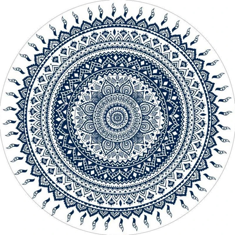 Navak Carpet Mandala Print Round Carpet Nordic Modern Living Room Anti-Slip Rug Coffee Table Foot Pad Bedroom Floor Mats Bay Window Chair Mat