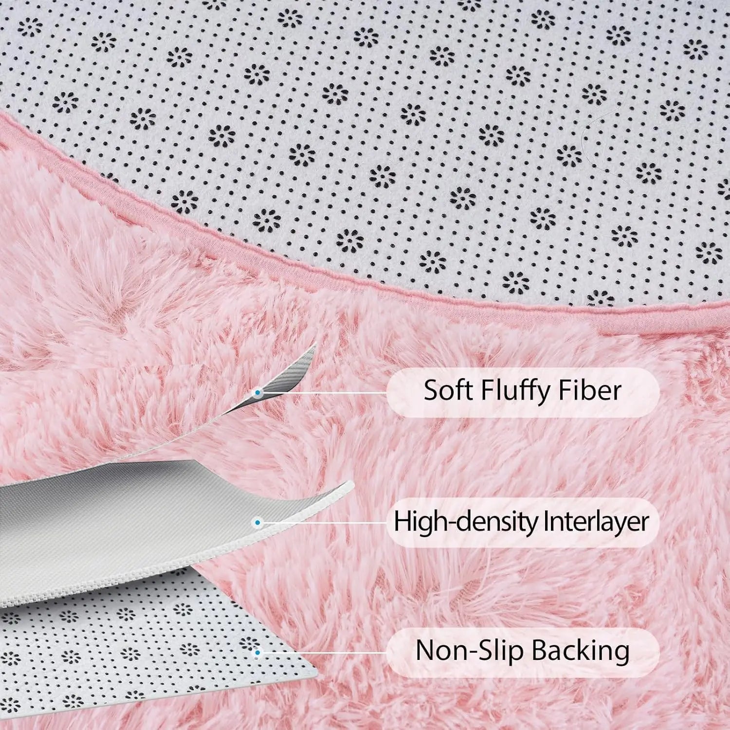 Navak Carpet Ovaler, flauschiger, ultraweicher Teppich für Schlafzimmer, Plüsch-Zotteliger Teppich für Kinderzimmer, Nachttischmatten, 7,8 x 1,6 m