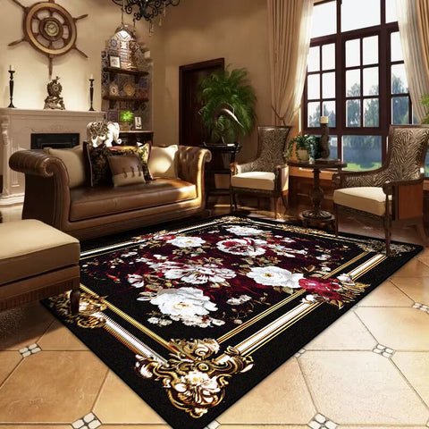 Navak Carpet Retro European and American Style Large Room Rugs Non-slip Soft Sofa Table Mat Foldable Easy Clean Carpet for Live Room Washable
