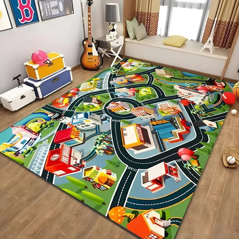 Navak Teppich, pädagogischer Spielteppich für Kinder, Stadtleben, Straßenverkehrssystem-Teppich für Schlafzimmer, Spielzimmer, lustige Lernbodenmatte, sichere Kinder