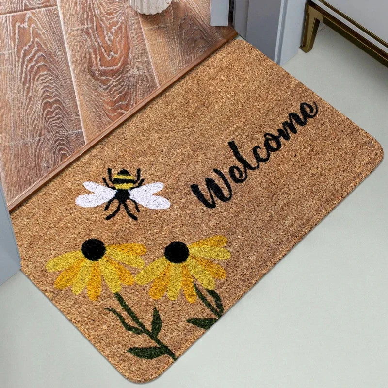 Navak Teppich mit Blumen- und Buchstabengrafik, rutschfeste Fußmatte für drinnen und draußen, Willkommensteppich für Schlafzimmer, Nachttisch, Garderobe, kleine Matten für Zuhause und Küche