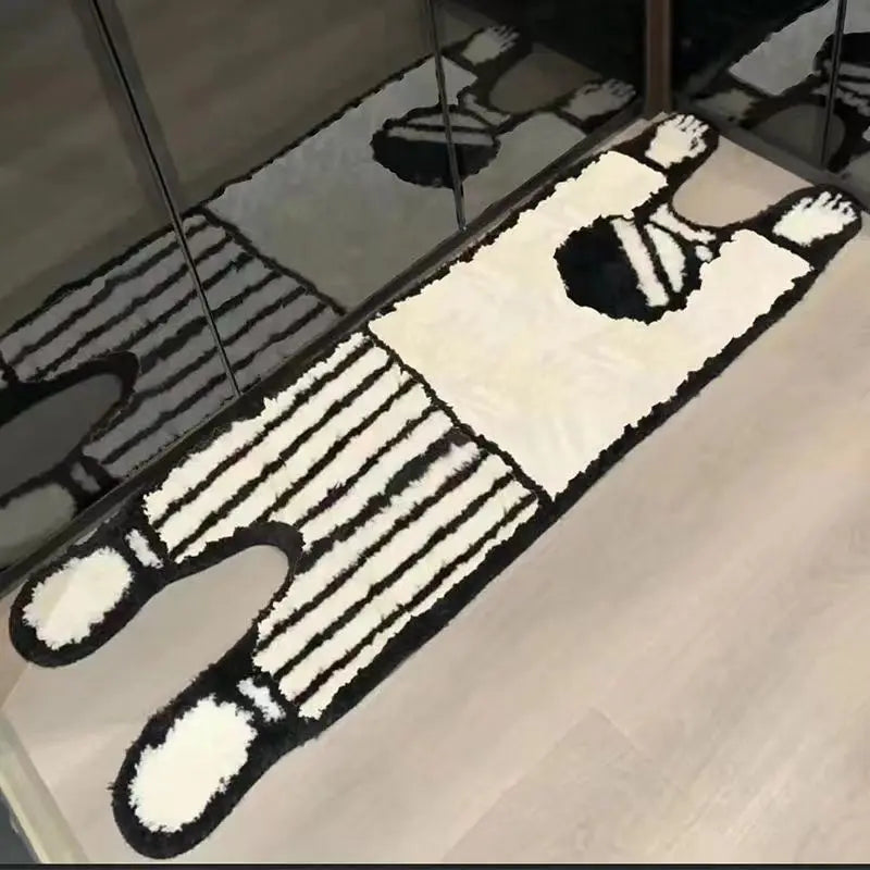 Navak Teppich, koreanischer Stil, Teppich für Wohnzimmer, Plüsch, Schwarz, Weiß, einfarbig, dick, rutschfest, Ins-Stil, kleine Teppiche, Schlafzimmer, flauschige Fußmatte