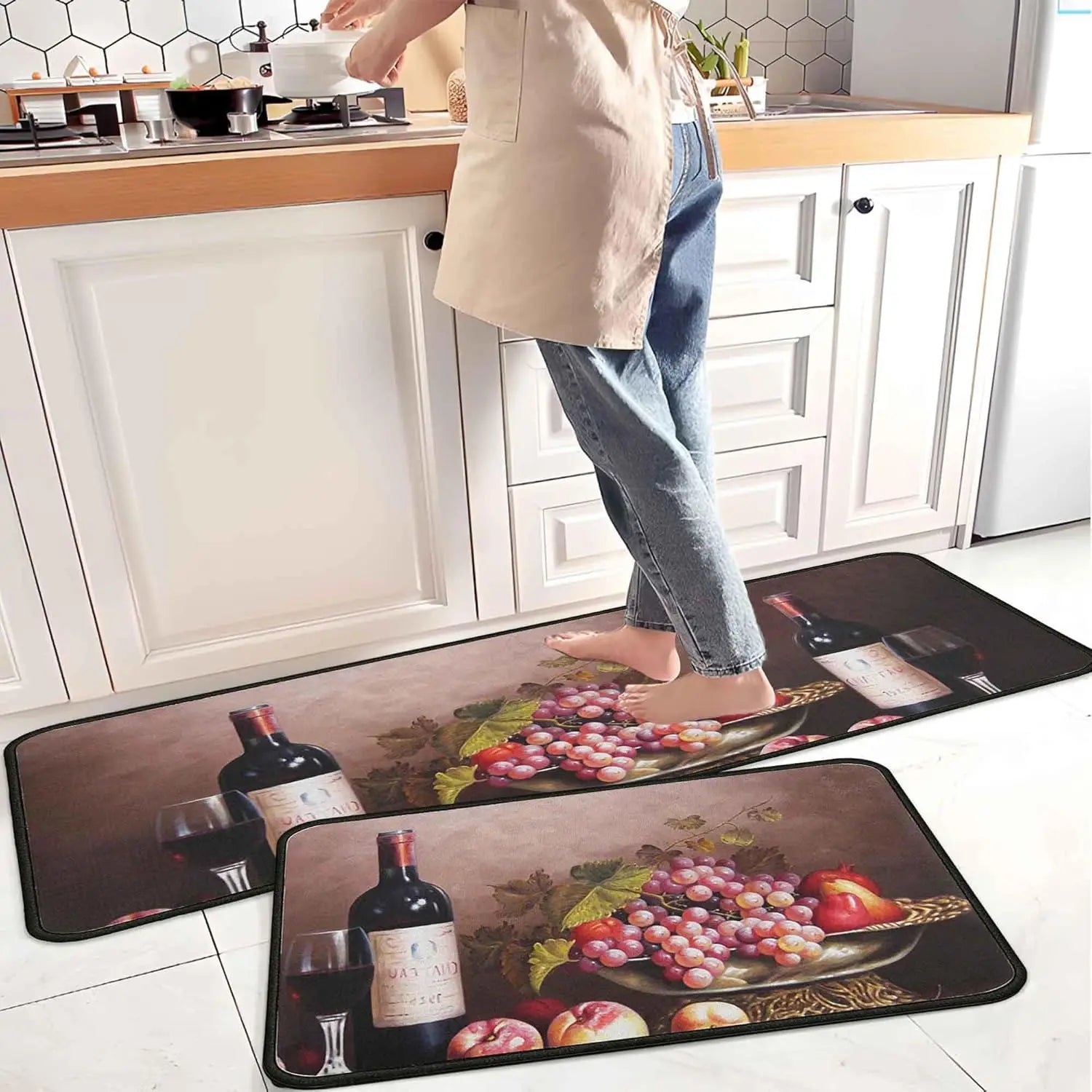 Navak Carpet Exclusive Picks 2-teilige Küchenteppiche und -matten in Kaffeebraun, rutschfest, waschbar, flecken- und lichtbeständig, Läuferteppich für den Küchenflur, Küchen- und Heimdekoration