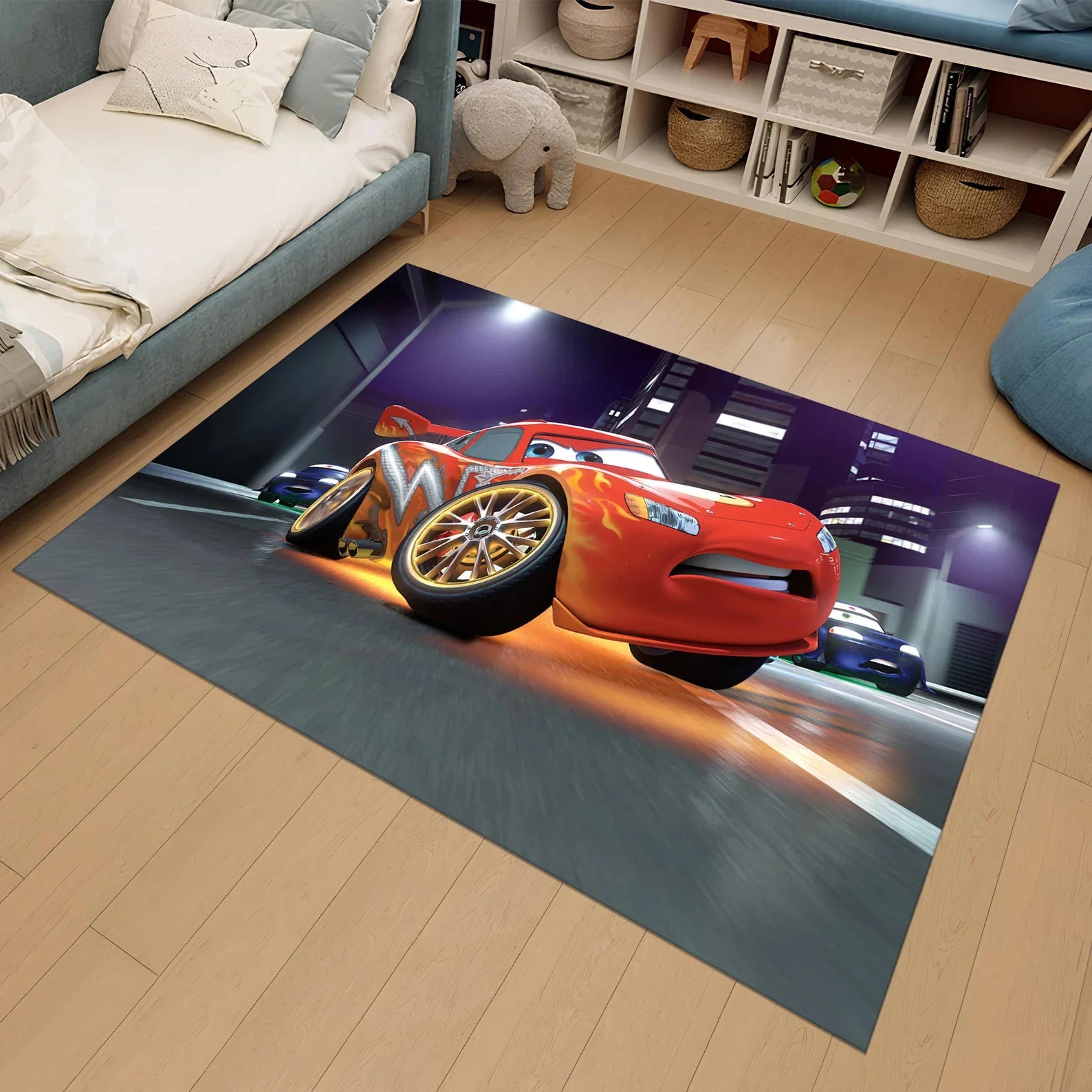 Navak Carpet Daily Picks Autobahn-Auto-Bodenteppich, McQueen-Cartoon-Auto-Teppich für Kinderzimmer-Dekoration, minimalistische Spielmatte für Kinderzimmer, Geschenkideen