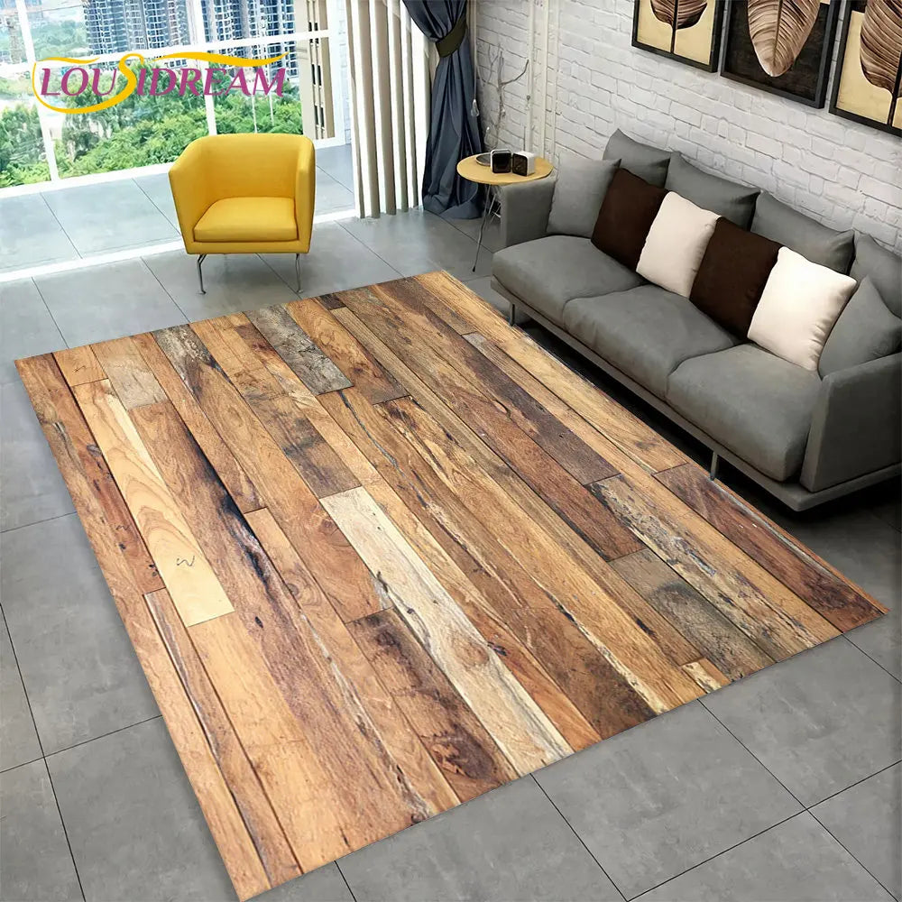 Navak Carpet 3D HD Holzmaserung Retro-Teppich, groß, Teppich für Zuhause, Wohnzimmer, Kinderzimmer, Schlafzimmer, Sofa, Fußmatte, Dekor, Küche, rutschfeste Bodenmatte