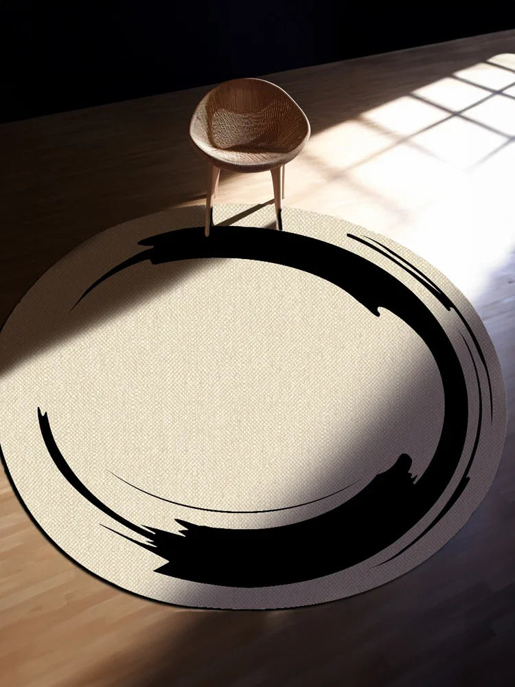 Navak Teppich Wohnzimmerteppich Rund Einfach Leicht Luxus Schlafzimmer Teppiche Schwarzer Ring Geometrischer Teppich Schmutzabweisend Drehstuhl Teppiche Alfombra