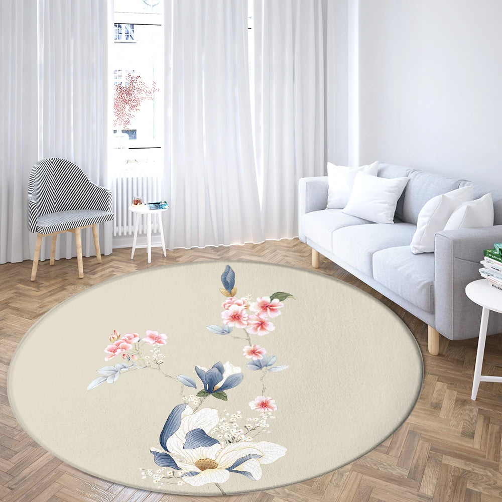 Navak Teppich Home Wohnzimmer Schlafzimmer Badezimmer Bodenmatte Druck Dekorativer Teppich Blume und Vogel Runde Pfingstrose Rose